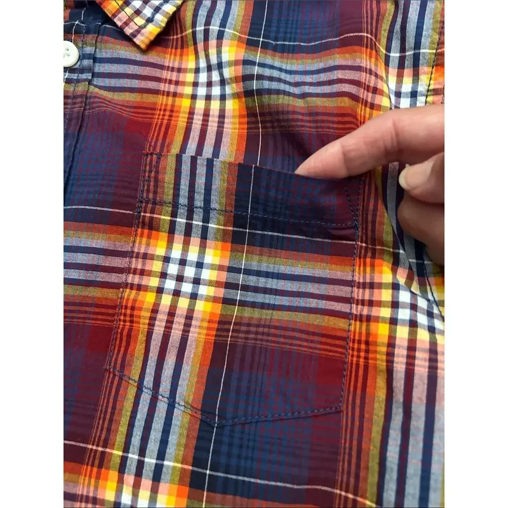 Gymboree Kid’s Plaid Button-Down Shirt in Navy, Red& Yellow, Size L (10-12)